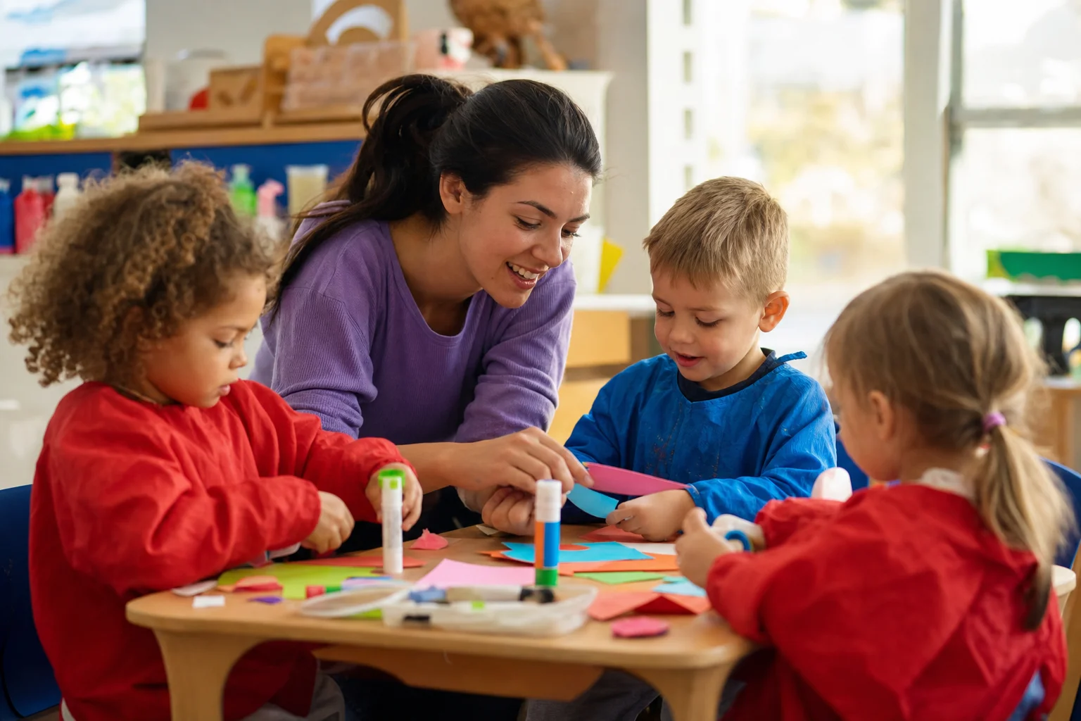 Arts and crafts station for creative learning activities